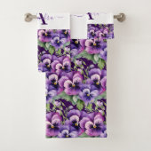 Monogram Purple and White Pansy Pansies Towel Set バスタオルセット (インサイチュ)