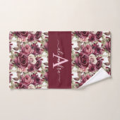 Monogram Purple Burgundy Pink Roses Towel Set バスタオルセット (ハンドタオル)