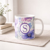 Monogram Purple Floral コーヒーマグカップ