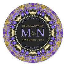 Monogram Purple Gold Diamond Lace Unique Wedding 