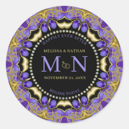 Monogram Purple Gold Diamond Lace Unique Wedding  ラウンドシール