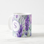 Monogram Purple Lavender Flower Field コーヒーマグカップ (正面左)