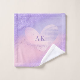 Monogram Purple Pink Gradient Heart  ウォッシュタオル