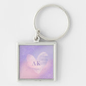 Monogram Purple Pink Gradient Heart  キーホルダー (正面)