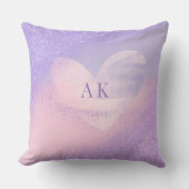 Monogram Purple Pink Gradient Heart  クッション (正面)