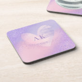 Monogram Purple Pink Gradient Heart コースター (左側)