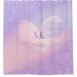 Monogram Purple Pink Gradient Heart  シャワーカーテン