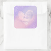 Monogram Purple Pink Gradient Heart スクエアシール (バッグ)