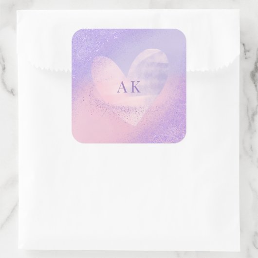 Monogram Purple Pink Gradient Heart スクエアシール (バッグ)