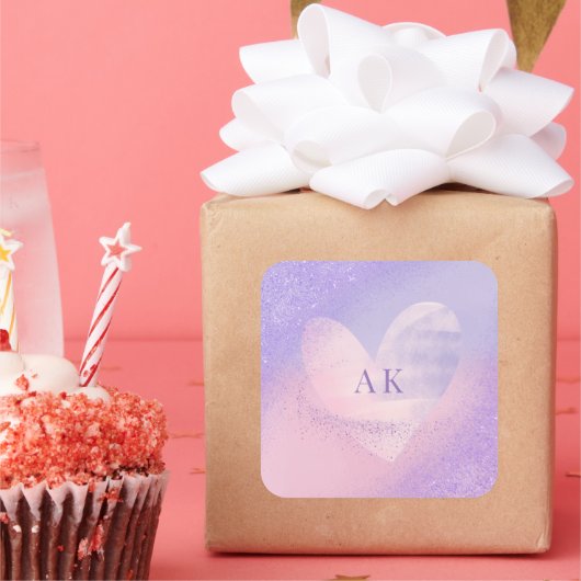 Monogram Purple Pink Gradient Heart スクエアシール (パーティー)