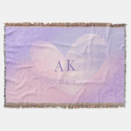 Monogram Purple Pink Gradient Heart  スローブランケット