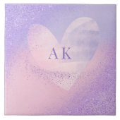 Monogram Purple Pink Gradient Heart  タイル (正面)