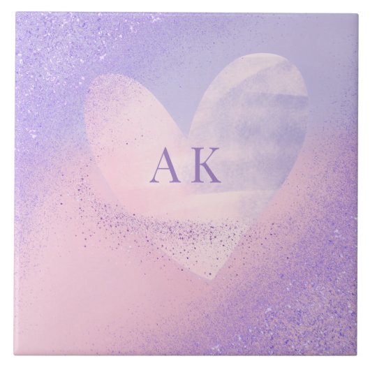 Monogram Purple Pink Gradient Heart  タイル (正面)