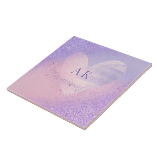 Monogram Purple Pink Gradient Heart  タイル (側面)
