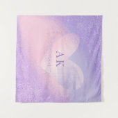 Monogram Purple Pink Gradient Heart タペストリー (正面(横))