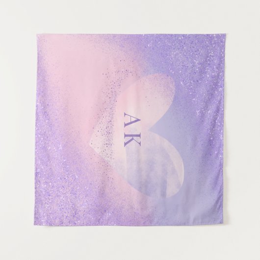 Monogram Purple Pink Gradient Heart タペストリー (正面(横))