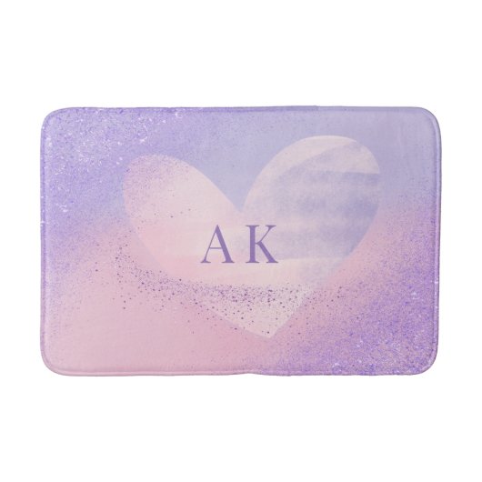 Monogram Purple Pink Gradient Heart Bath Mat バスマット (正面)