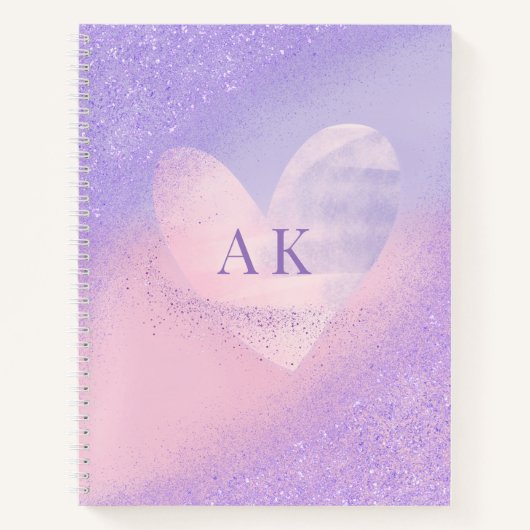 Monogram Purple Pink Gradient Heart Notebook ノートブック (正面)