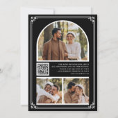 Monogram QR Code Photo Collage Black Wedding セーブザデート (裏面)