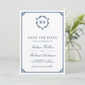 Monogram QR Code Photo Collage Navy Blue Wedding セーブザデート (スタンド正面)