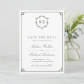 Monogram QR Code Photo Collage Sage Green Wedding セーブザデート (スタンド正面)