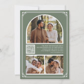 Monogram QR Code Photo Collage Sage Green Wedding セーブザデート (裏面)