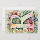 Monogram R Colorful Watercolor Flowers Birthday  招待状 (裏面)