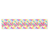Monogram Rainbow Diagonal Lines Pattern Pop Art ショートテーブルランナー (横)