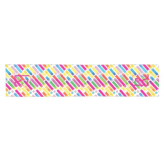 Monogram Rainbow Diagonal Lines Pattern Pop Art ショートテーブルランナー (横)