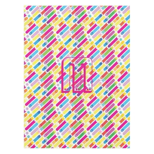 Monogram Rainbow Diagonal Lines Pattern Pop Art テーブルクロス (正面)