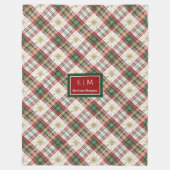 Monogram red and green watercolor festive blanket フリースブランケット (正面)
