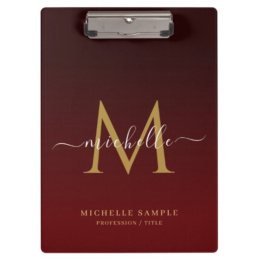 Monogram Red Black Gold Calligraphy Personalized クリップボード (正面)
