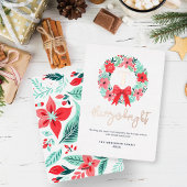 Monogram Red Bow Wreath White Christmas  箔シーズンカード