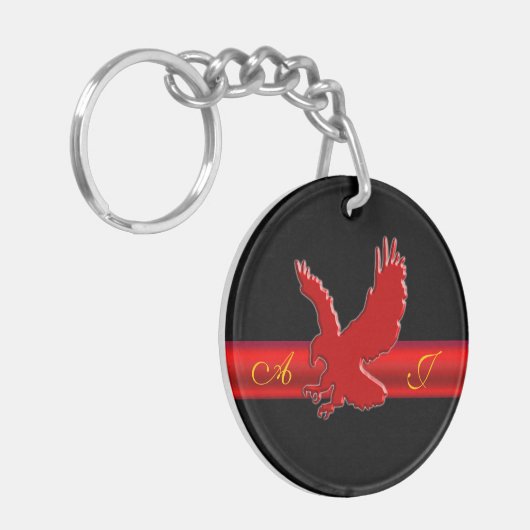 Monogram Red Eagleロゴ、レッドメタリックエフェクトストリップ キーホルダー (正面左)