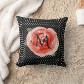 Monogram Red Rose Black White Polka Dots クッション (ブランケット)
