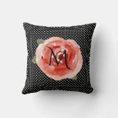 Monogram Red Rose Black White Polka Dots クッション (裏面)
