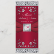 Monogram Red, Silver Foil-LOOKフローラ・メニュー・カード