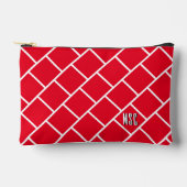 Monogram, Red & White Stylish Trellis Pattern アクセサリーポーチ (正面)