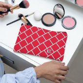 Monogram, Red & White Stylish Trellis Pattern アクセサリーポーチ