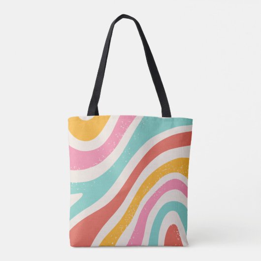 Monogram Retro Colorful Wavy Stripes トートバッグ (裏面)