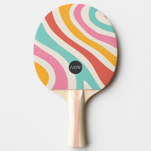 Monogram Retro Colorful Wavy Stripes 卓球ラケット (正面)