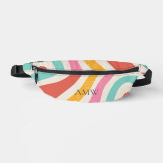 Monogram Retro Colorful Wavy Stripes Fanny Pack ファニーパック