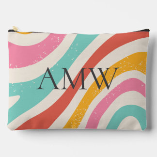 Monogram Retro Colorful Wavy Stripes Zipper Pouch アクセサリーポーチ