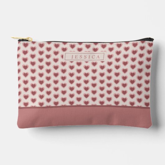 Monogram Retro Hearts Pink Burgundy アクセサリーポーチ (正面)