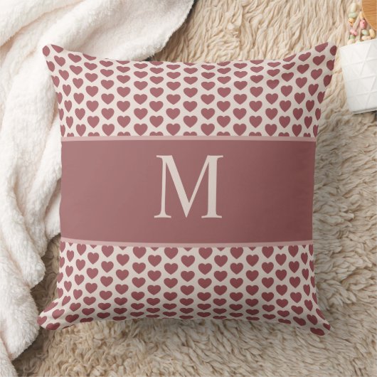 Monogram Retro Hearts Pink Burgundy クッション (ブランケット)
