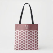 Monogram Retro Hearts Pink Burgundy トートバッグ (正面)