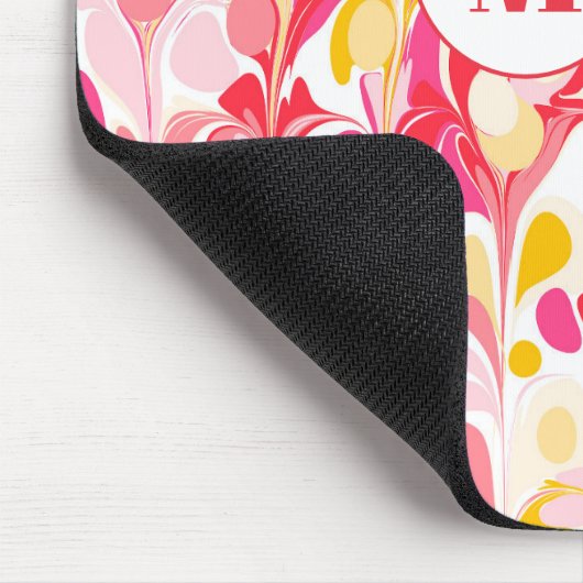 Monogram Retro Marble Abstract Pattern Pink マウスパッド (コーナー)