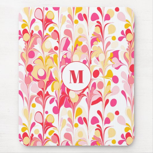 Monogram Retro Marble Abstract Pattern Pink マウスパッド (正面)