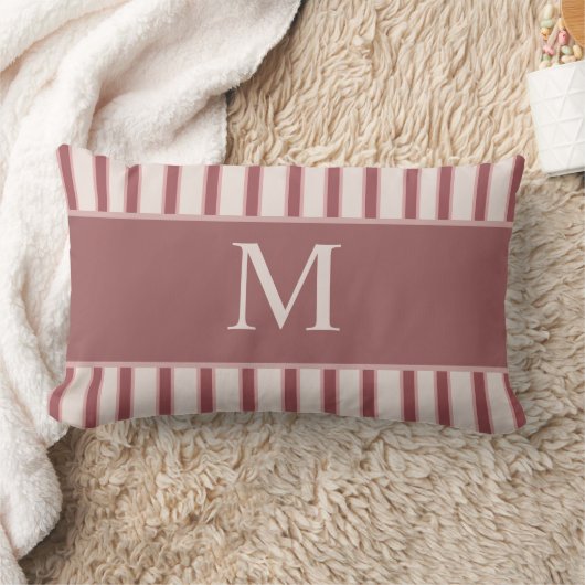 Monogram Retro Stripes Pink Burgundy ランバークッション (ブランケット)