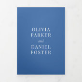 Monogram Royal Blue French Victorian Photo Wedding 三つ折り招待状 (カバー)